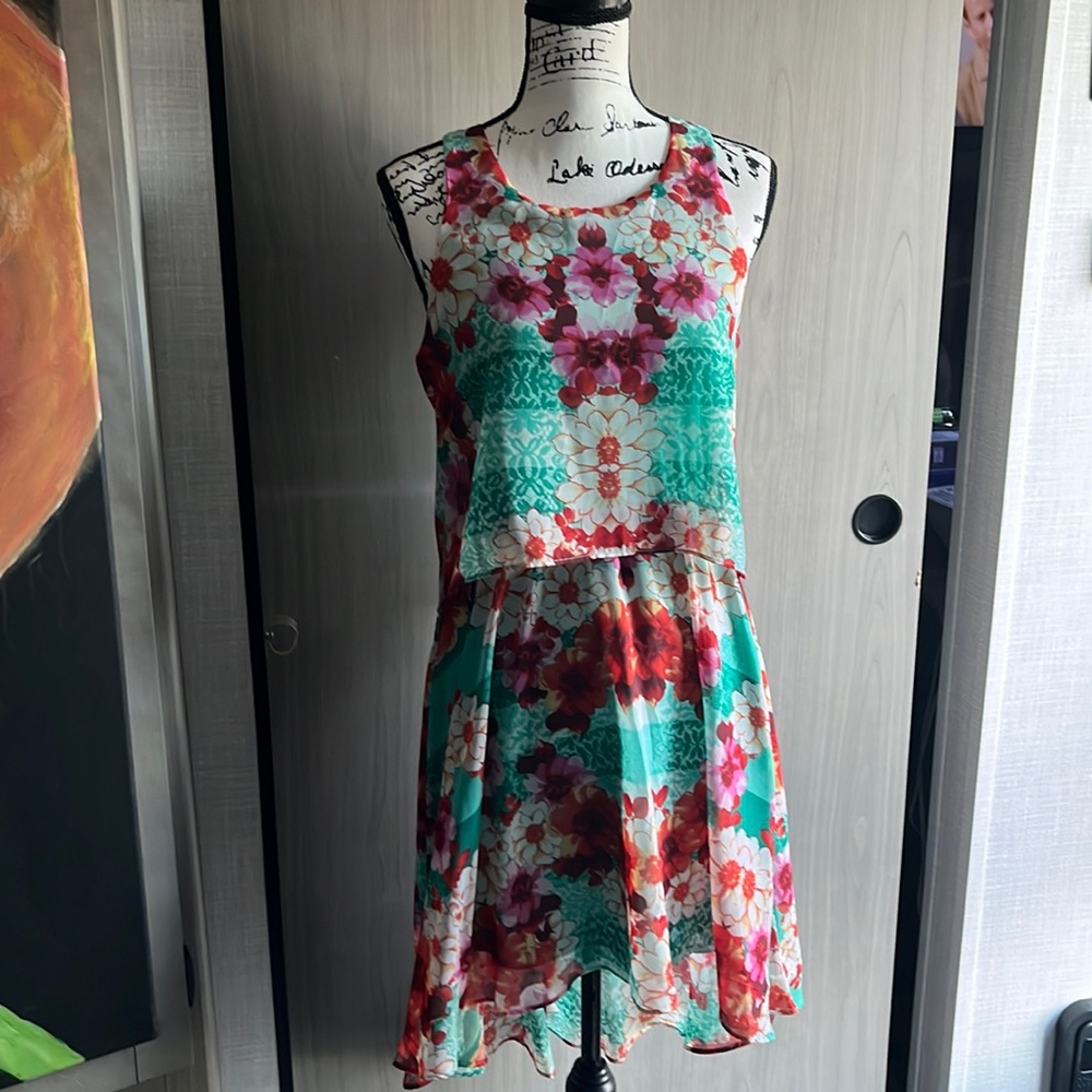 Teal and red sun dress